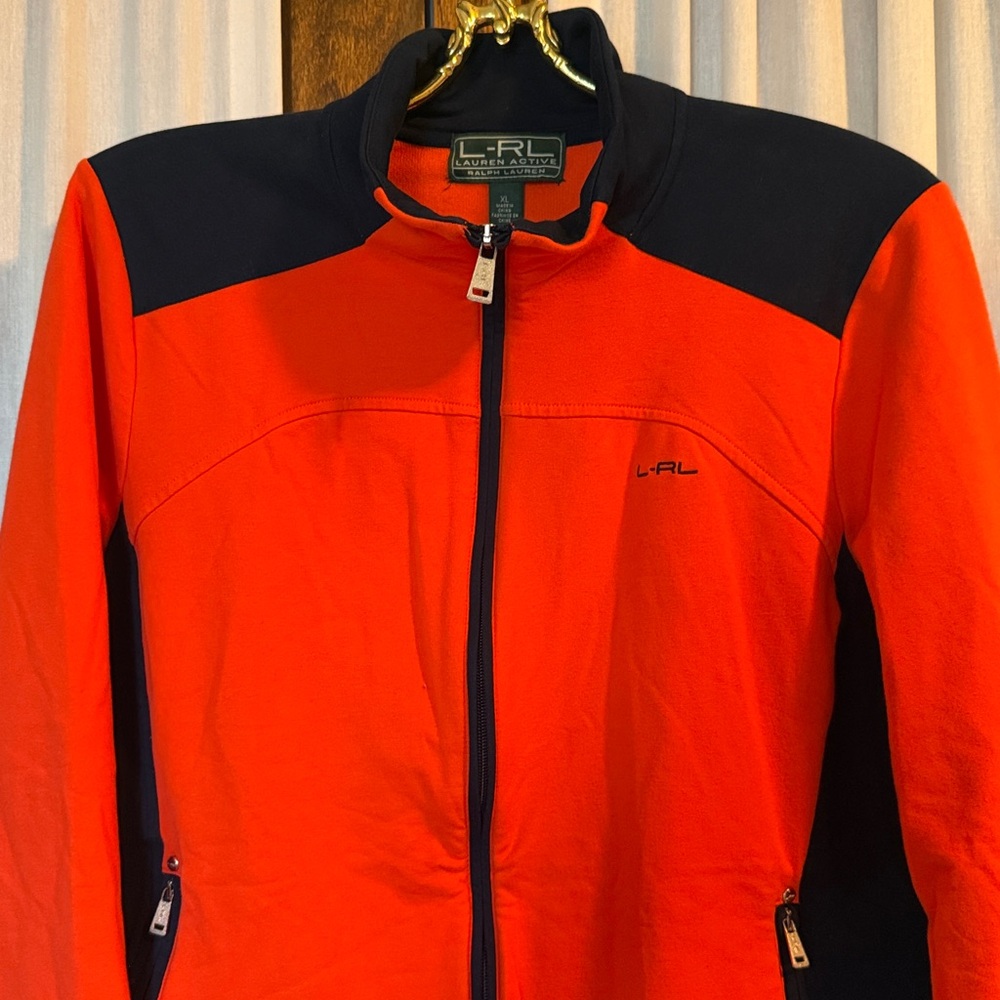 Lauren Ralph Lauren Active Orange Red Navy Blue Colorblock Zip Front Jacket - Picture 2 of 11